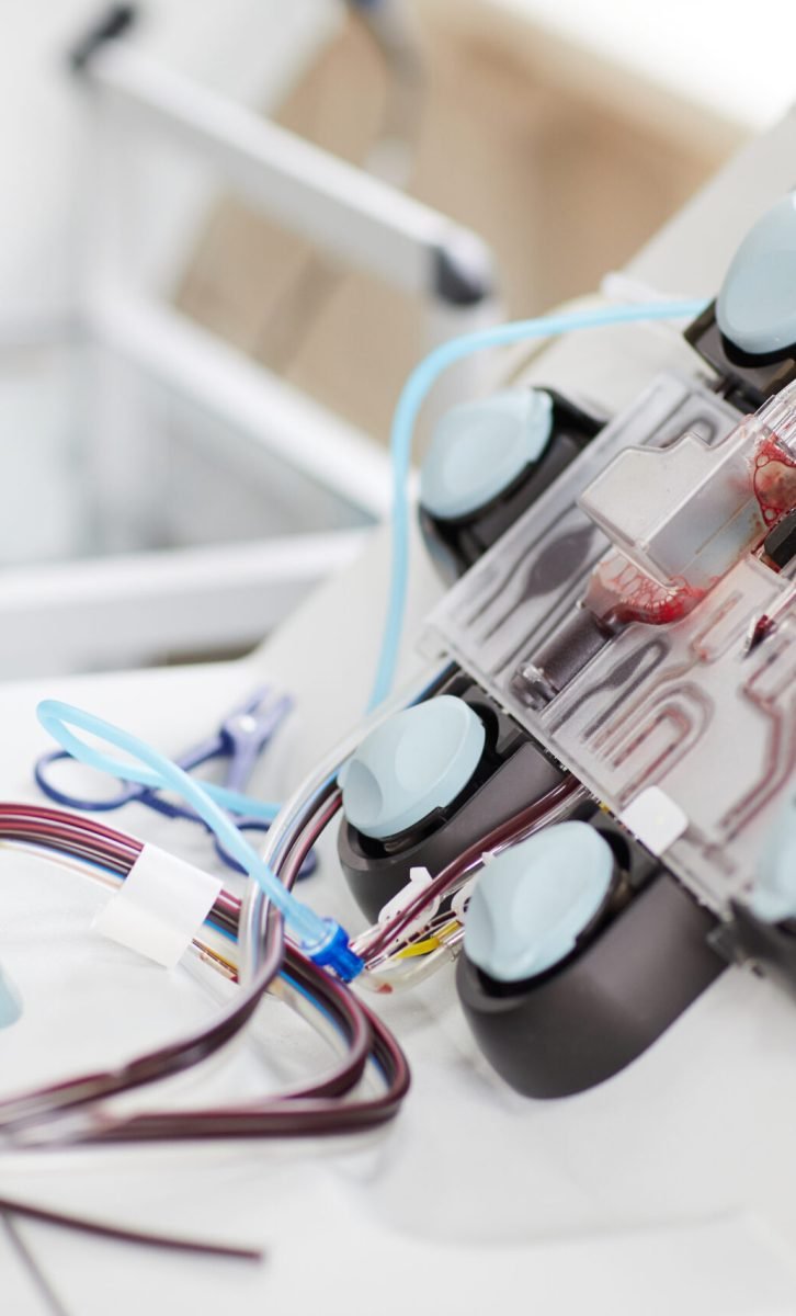 Close-up of blood samples in centrifuge at hospital